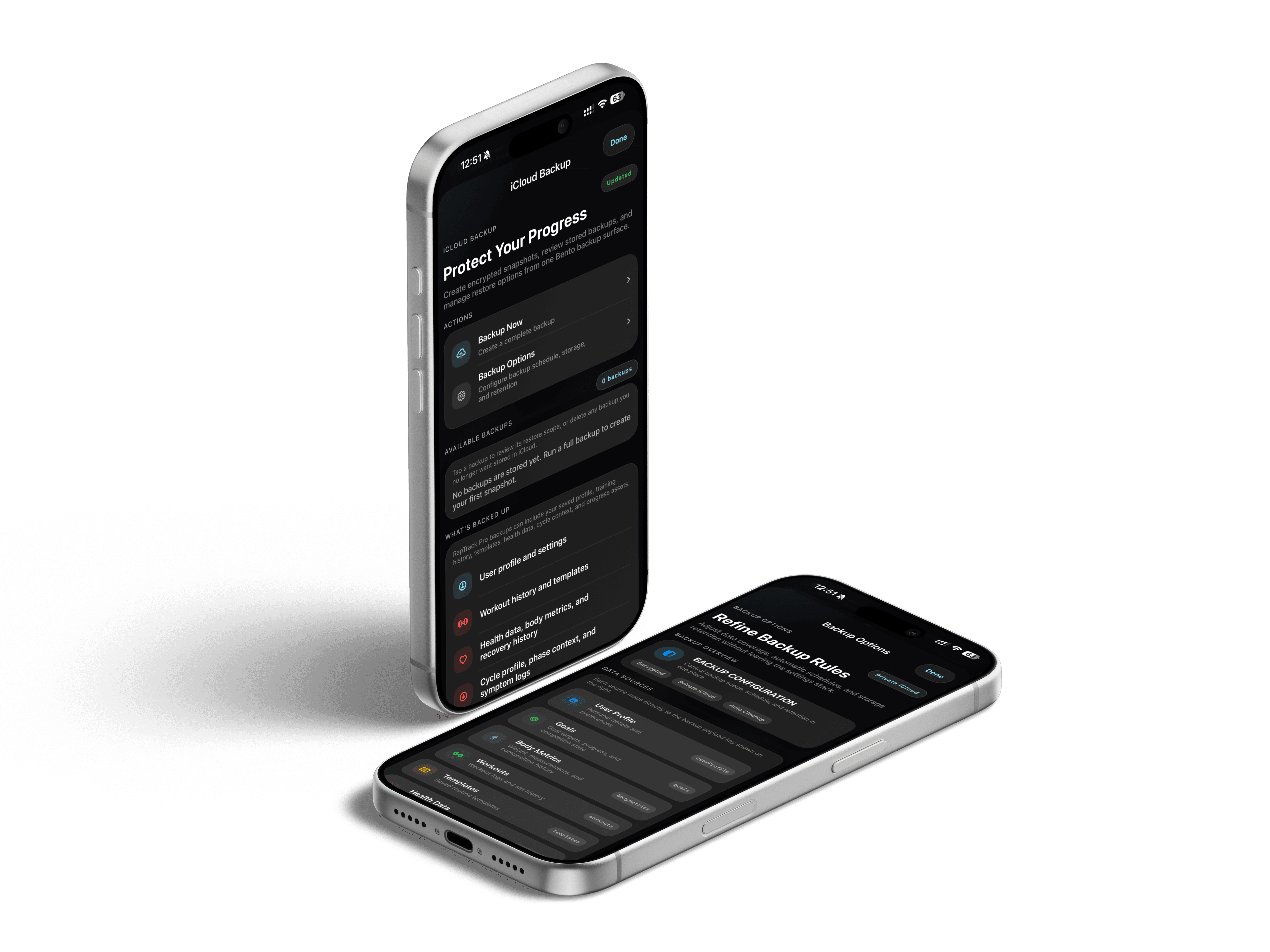 iCloud backup and sync settings for RepTrack data