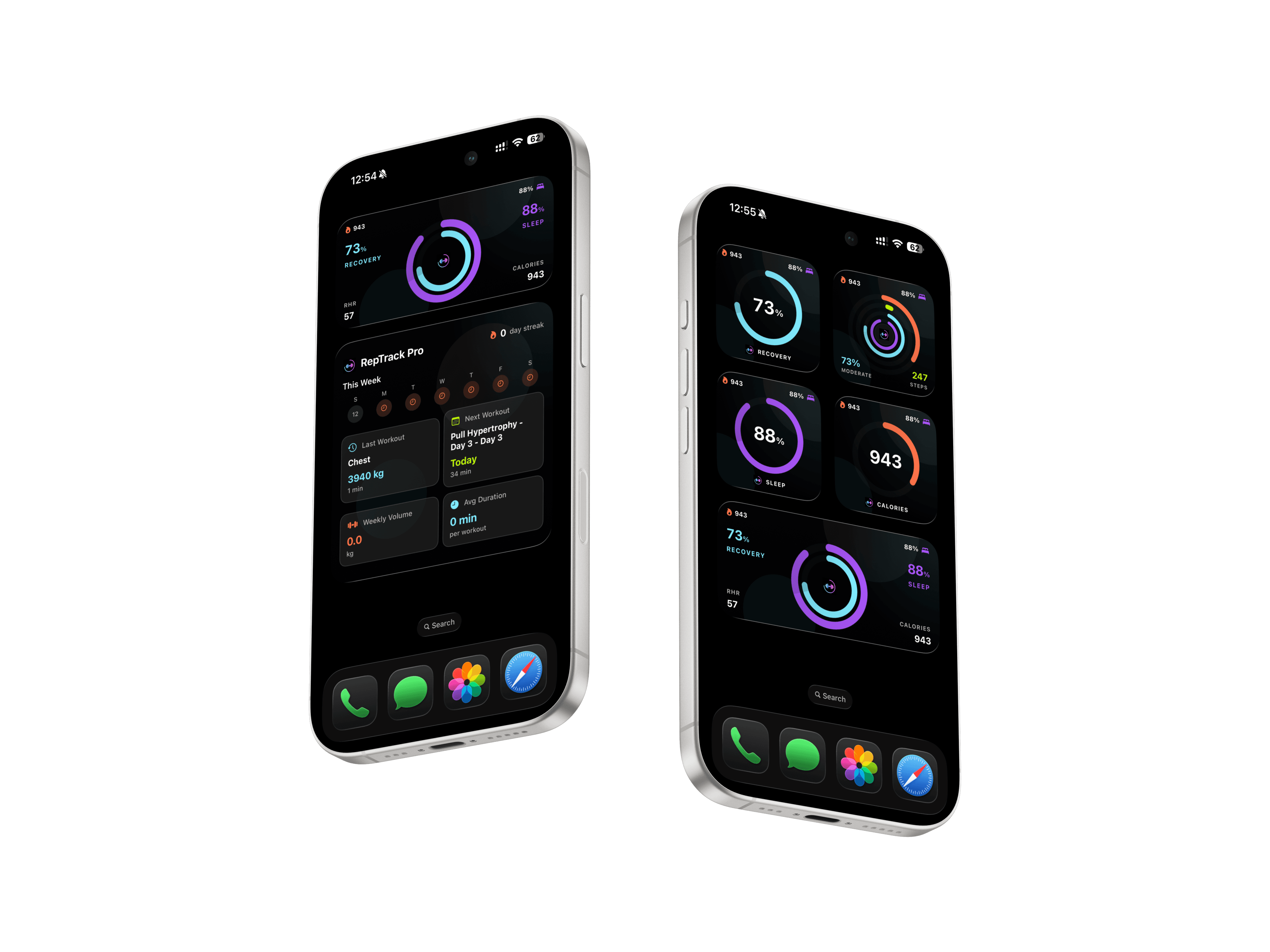 RepTrack fitness widgets on iOS home and lock screen